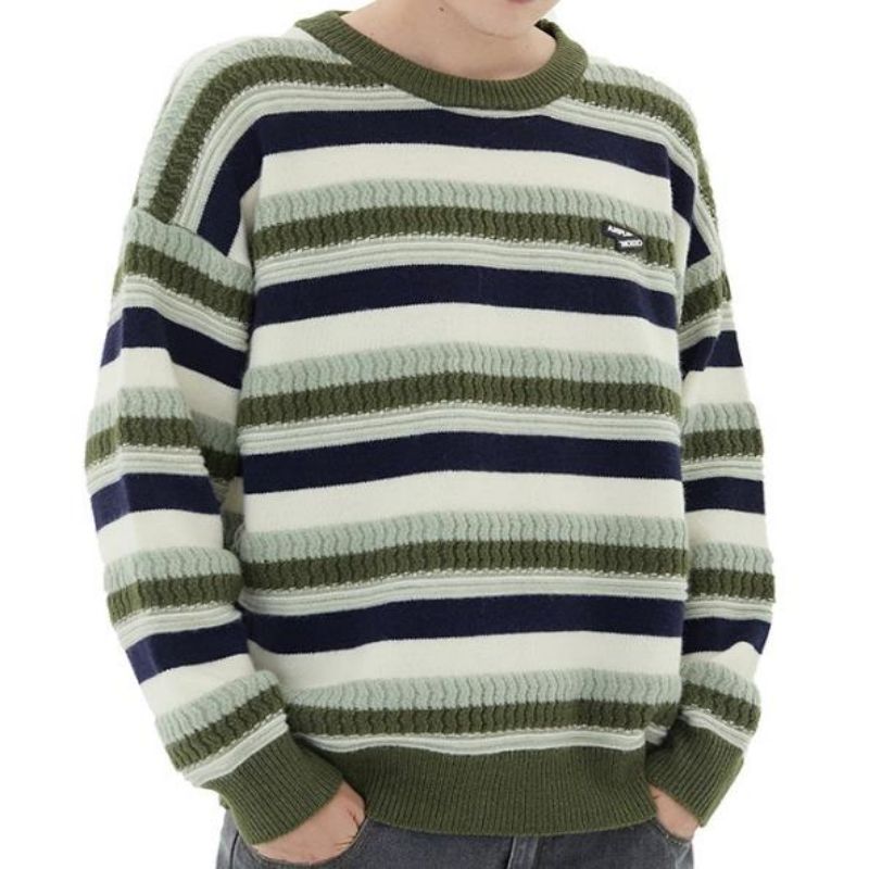 Свитер круглый шее с длинным рукавом вязаный полосатый свитер для мужчин и женщин